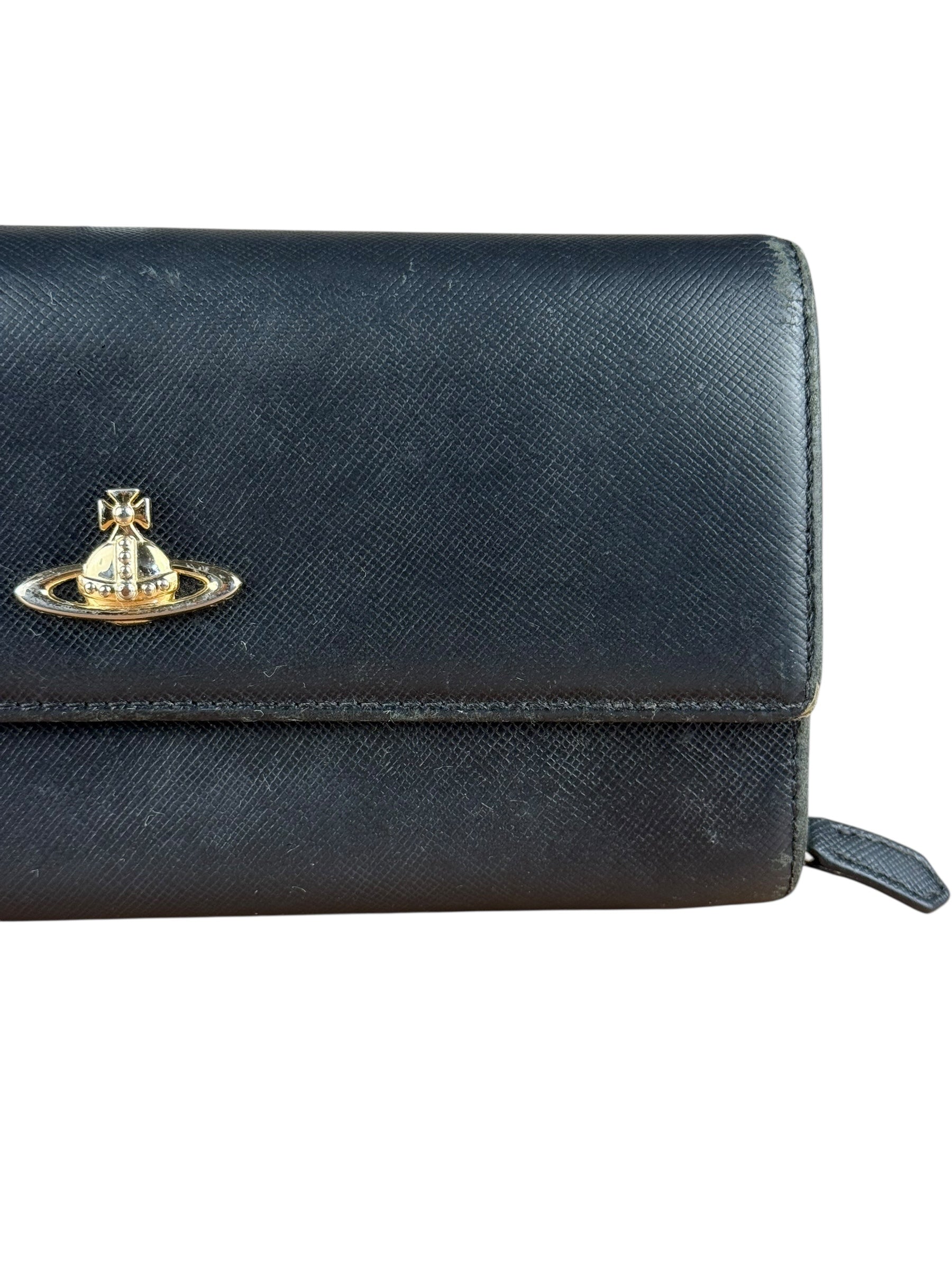 Vivienne Westwood Black Leather Emblem Long Wallet