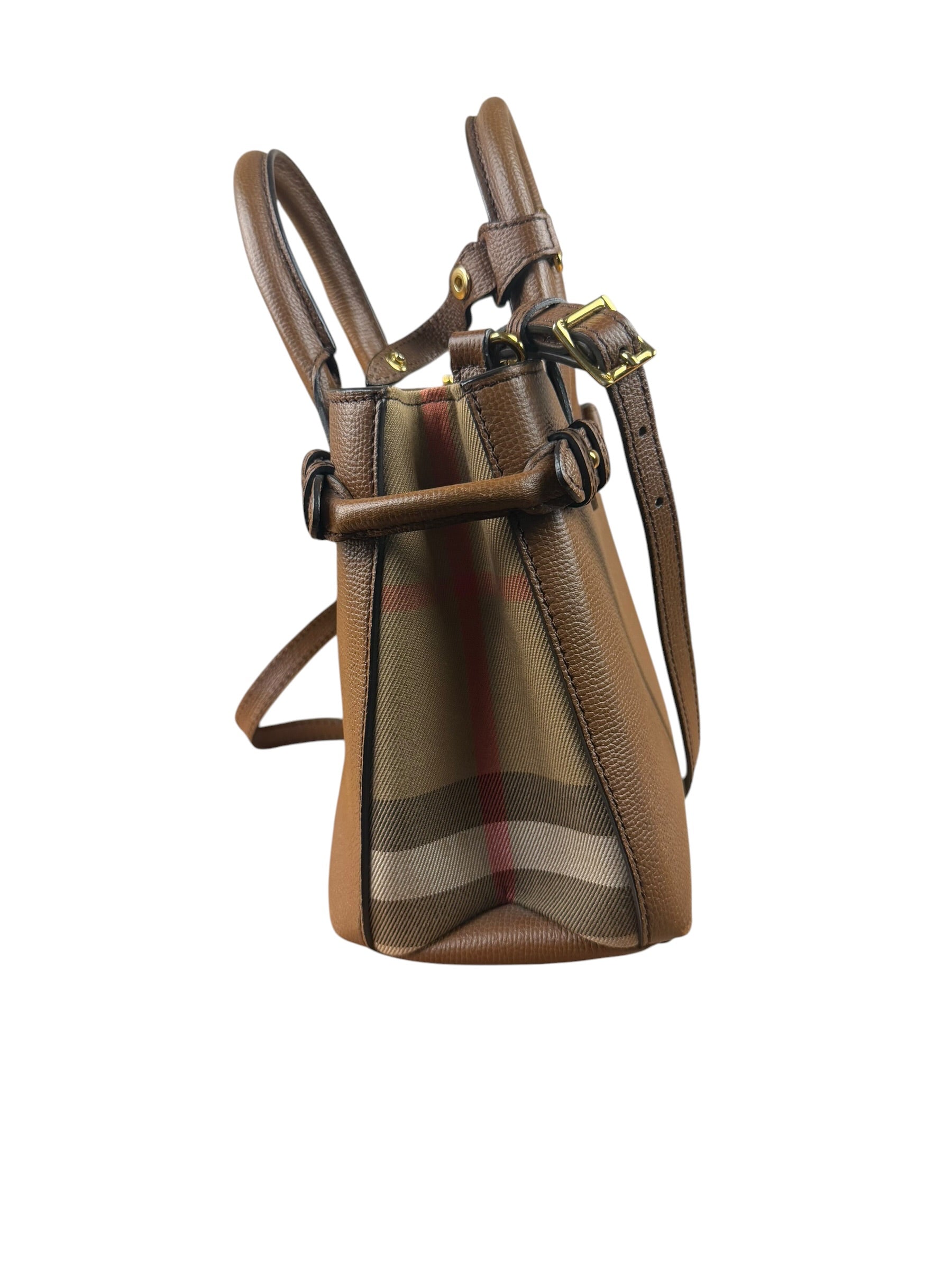 Burberry Brown Leather & House Check Small Banner