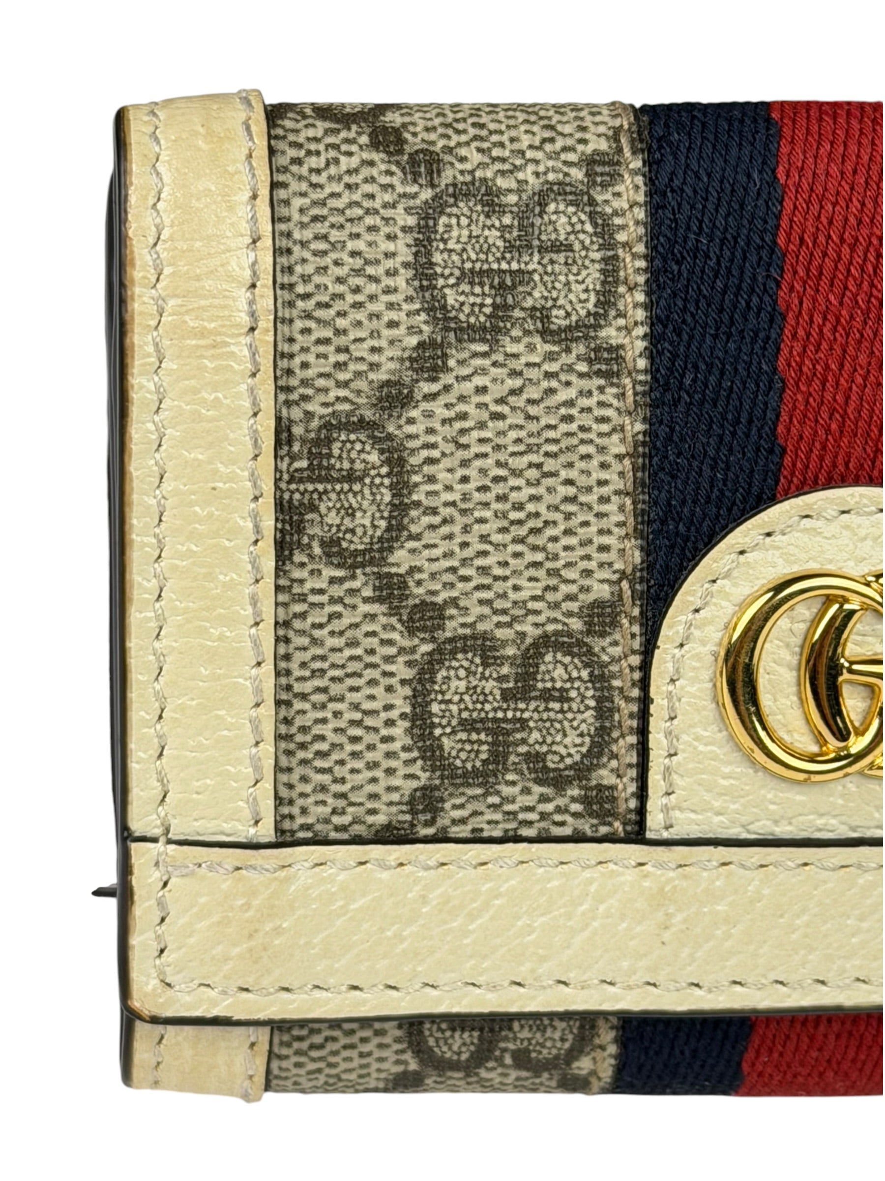 Gucci Beige Leather Trim Ophidia GG Supreme Card Case
