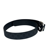 Gucci GG Supreme Black Interlocking Silver G Buckle Belt