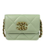 Chanel Green Quilted Leather 19 Flap Chain Card Holder 2021