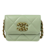 Chanel Green Quilted Leather 19 Flap Chain Card Holder 2021