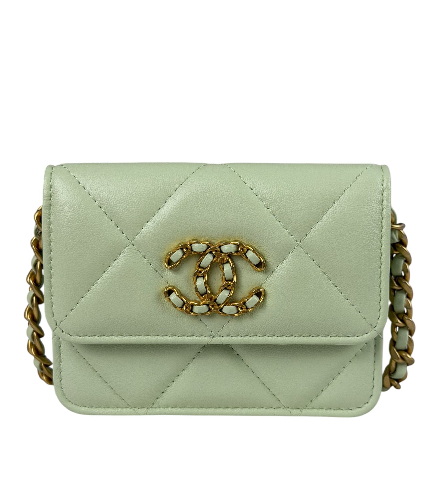 Chanel Green Quilted Leather 19 Flap Chain Card Holder 2021