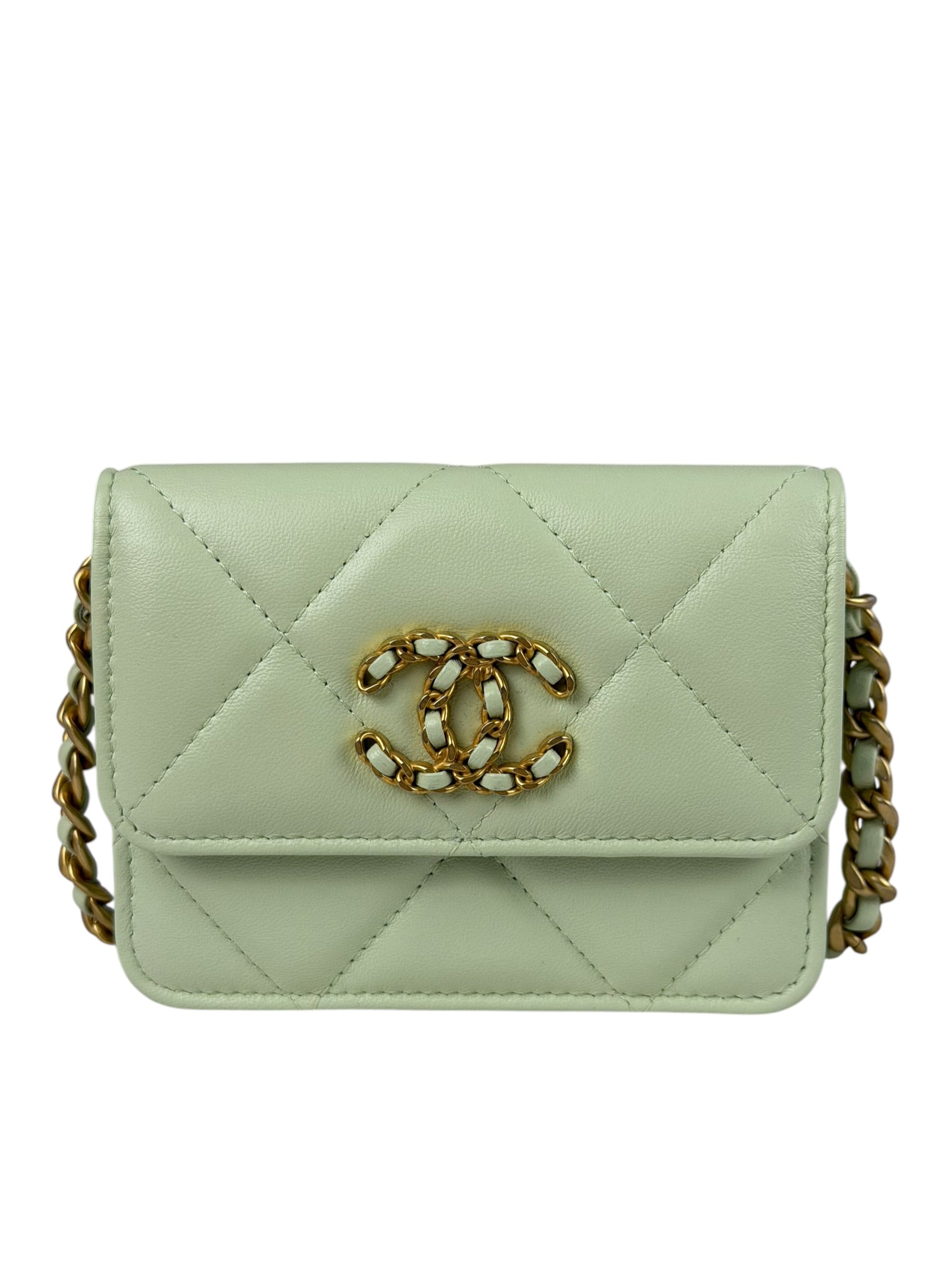 Chanel Green Quilted Leather 19 Flap Chain Card Holder 2021