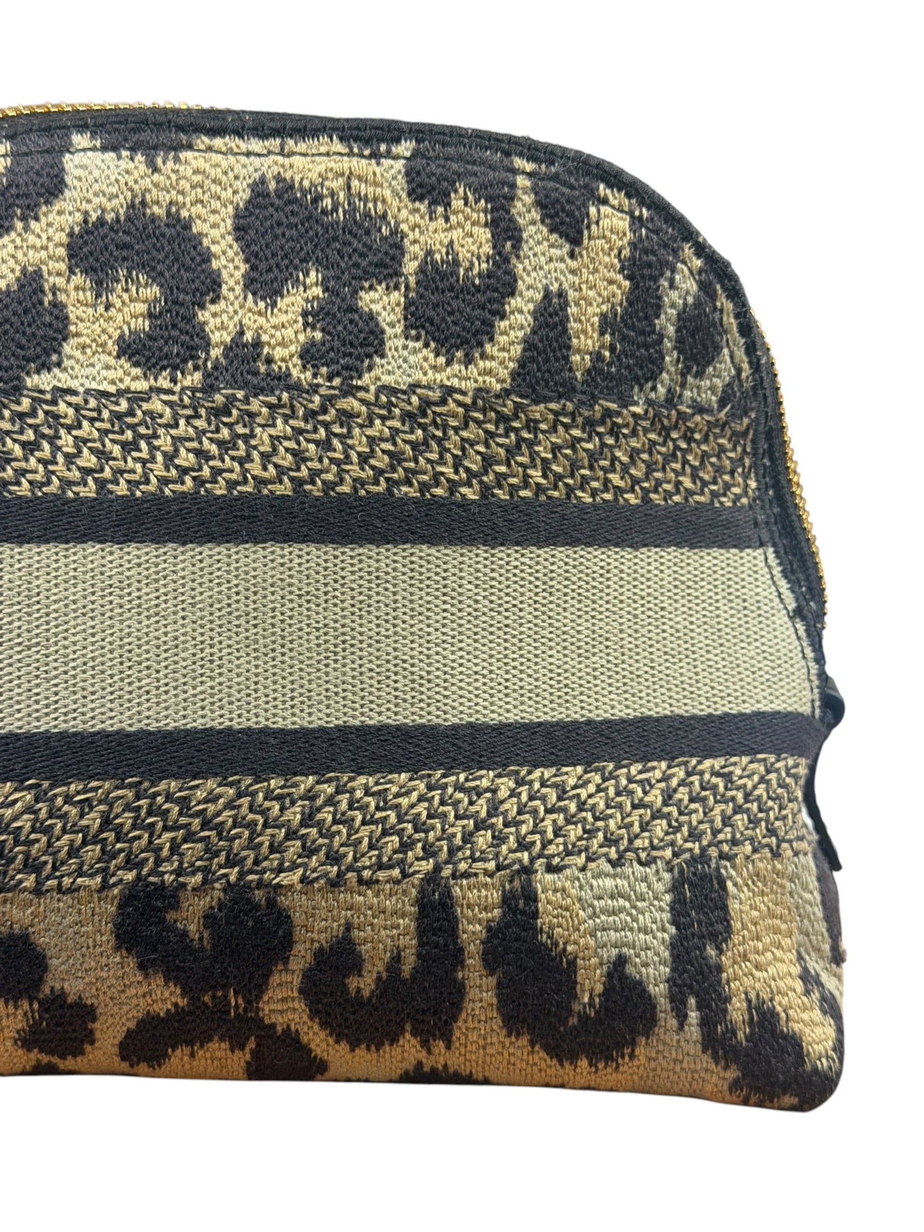 Christian Dior Beige Woven Leopard Print Cosmetic Pouch