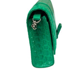 Balenciaga Green Crocodile Embossed Hourglass Wallet On Chain