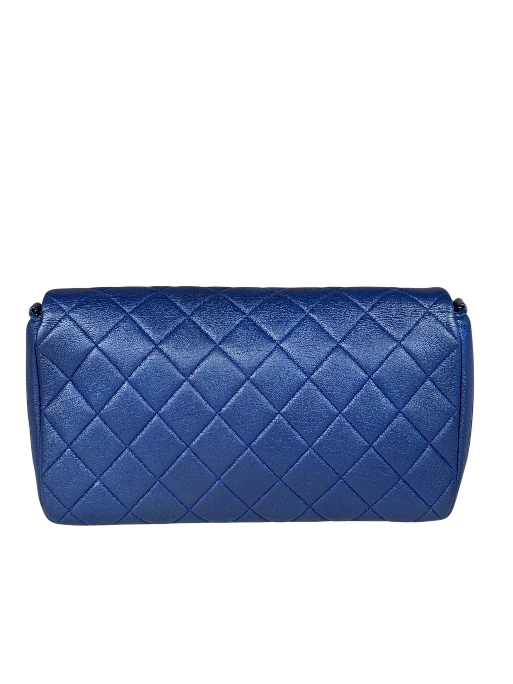 Chanel Blue Metallic Calf-Skin Chain Flap Bag 2014