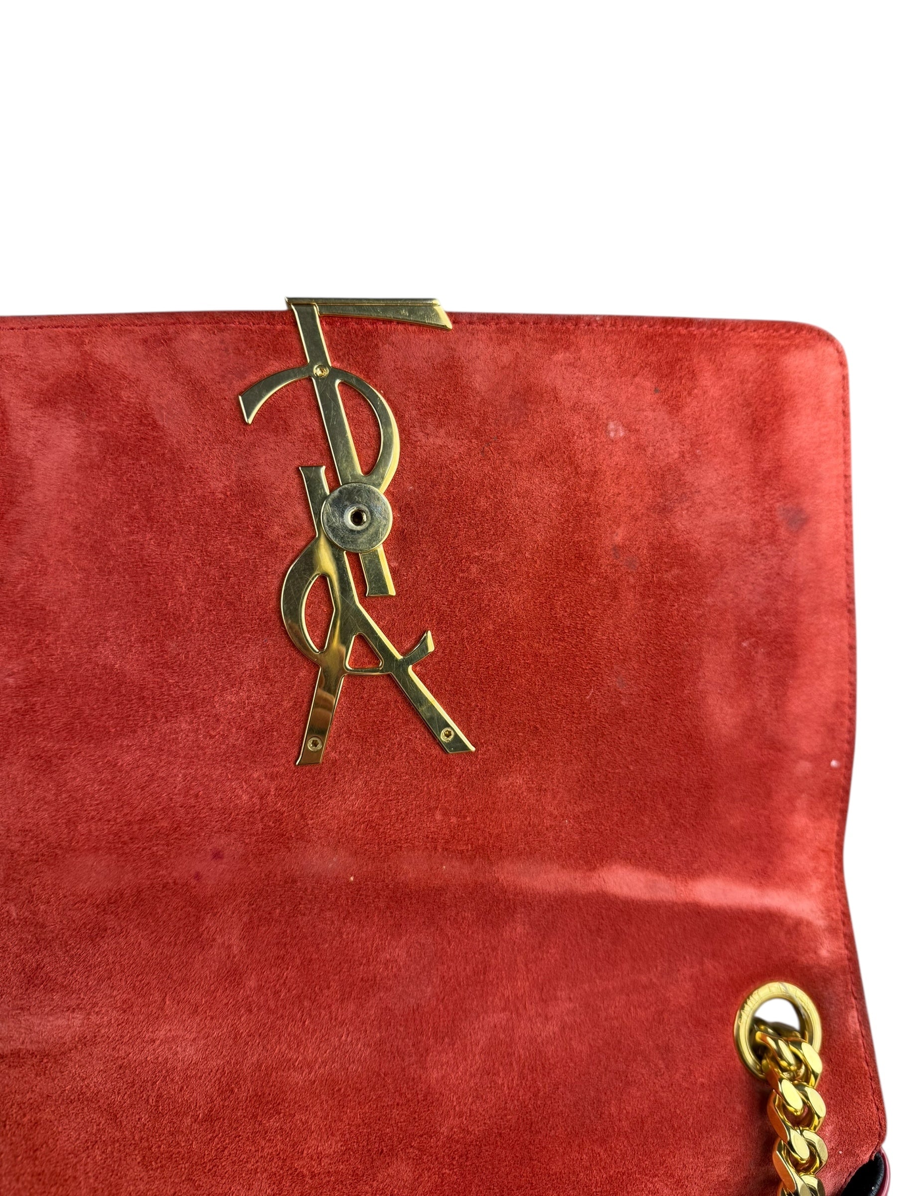 Saint Laurent Red Patent Vicky Chain Flap Bag