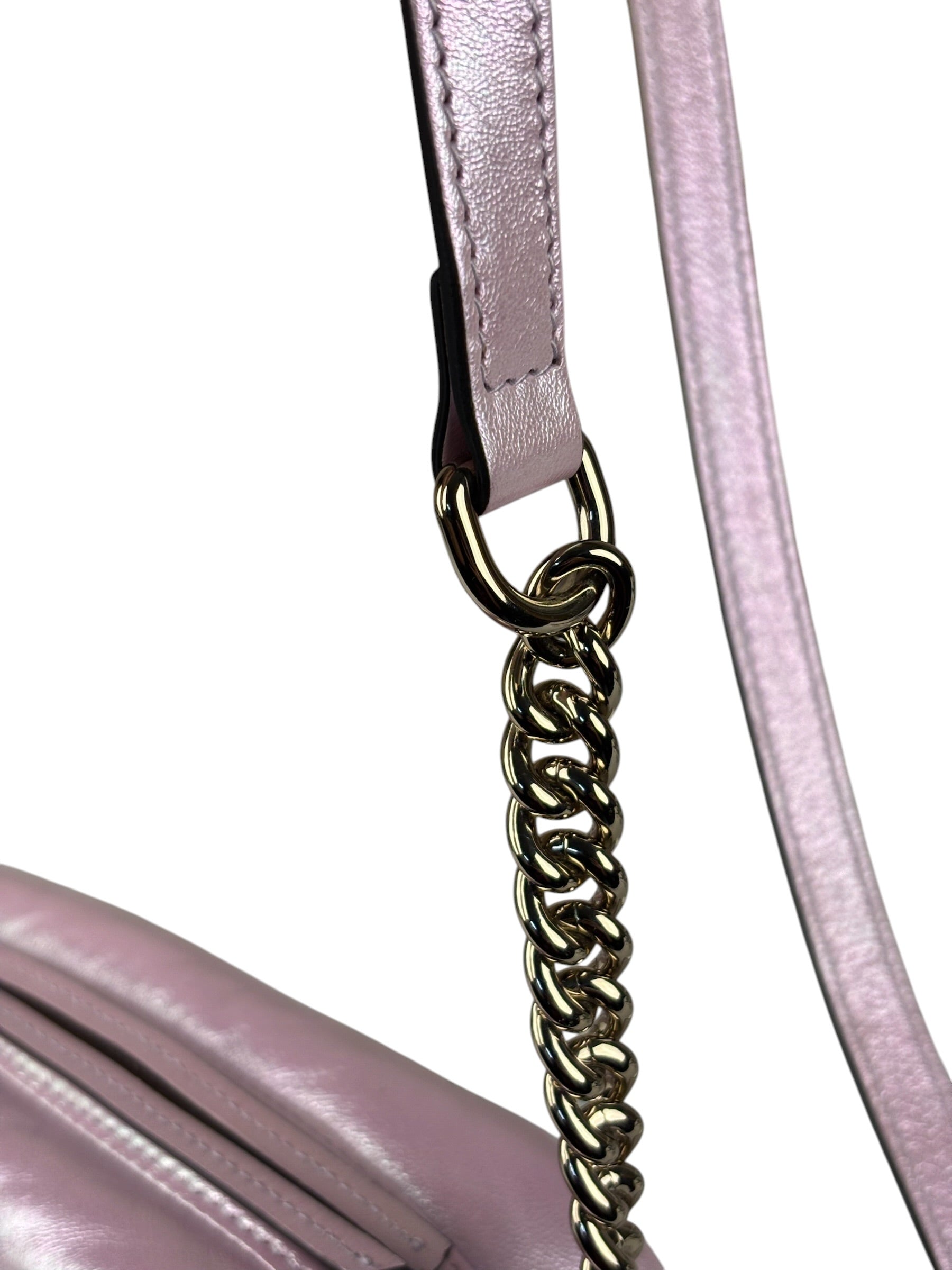 Gucci Iridescent Pink Nappa Chevron Small GG