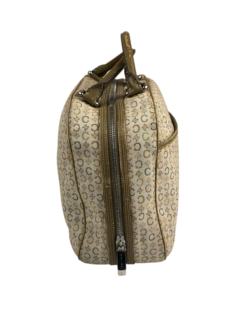 Celine Beige/Green Leather Trim Macadam Handbag