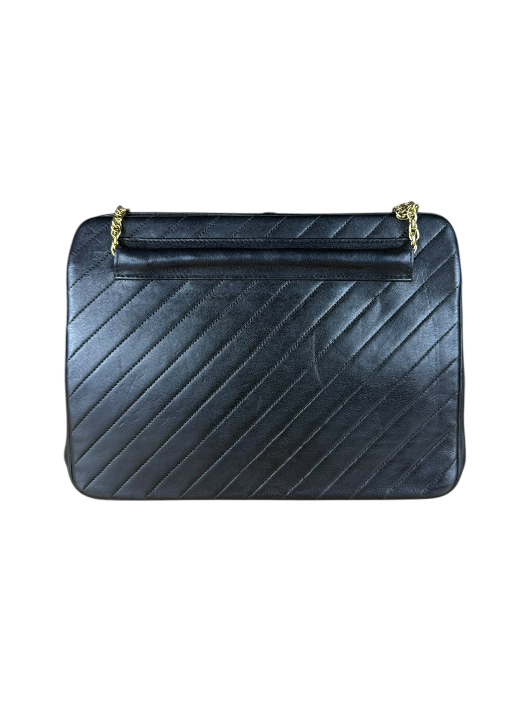 Chanel Vintage Black Chevron Leather Chain Bag