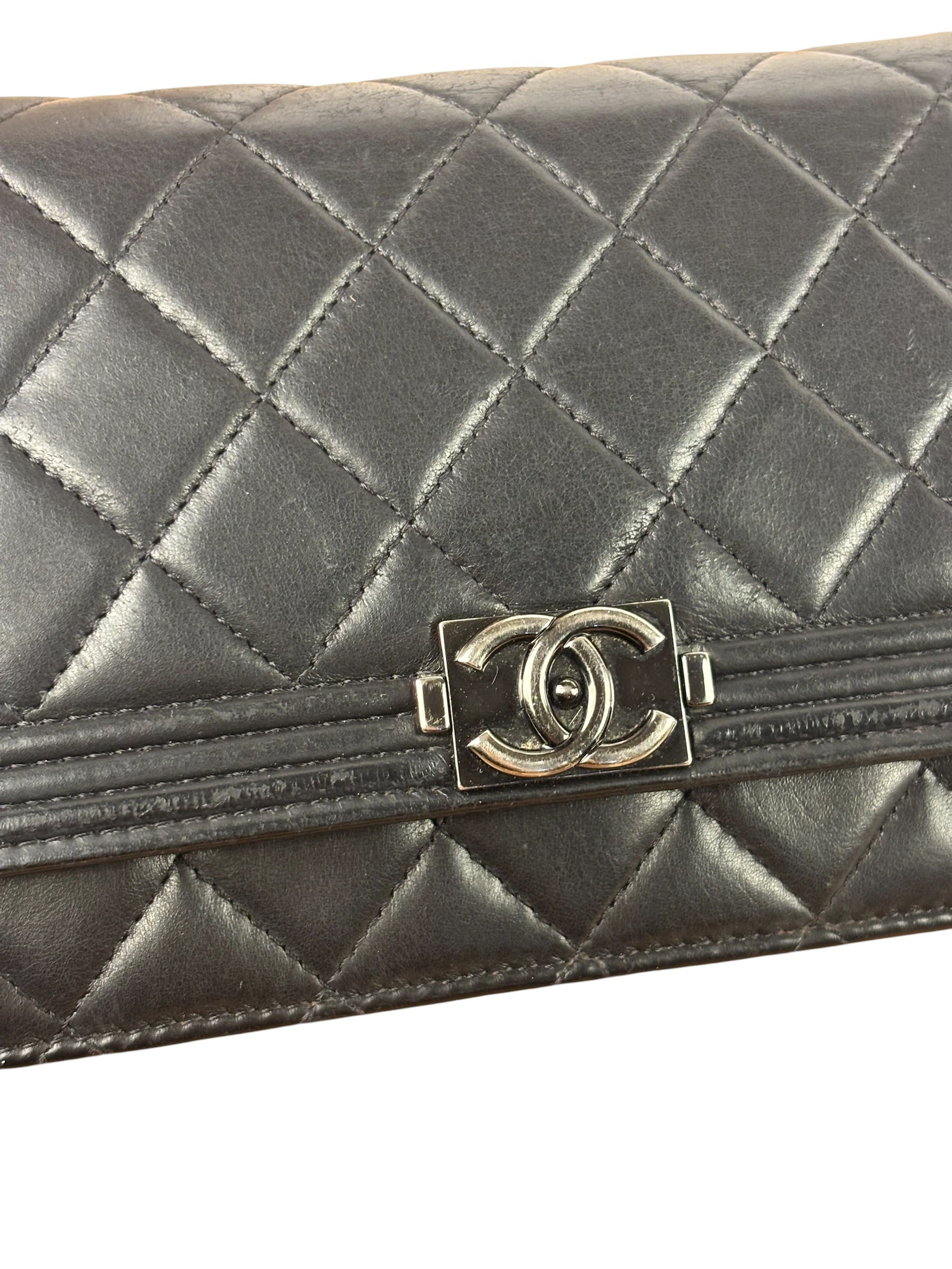 Chanel Black Quilted Lambskin Boy Flap Wallet On Chain 2014