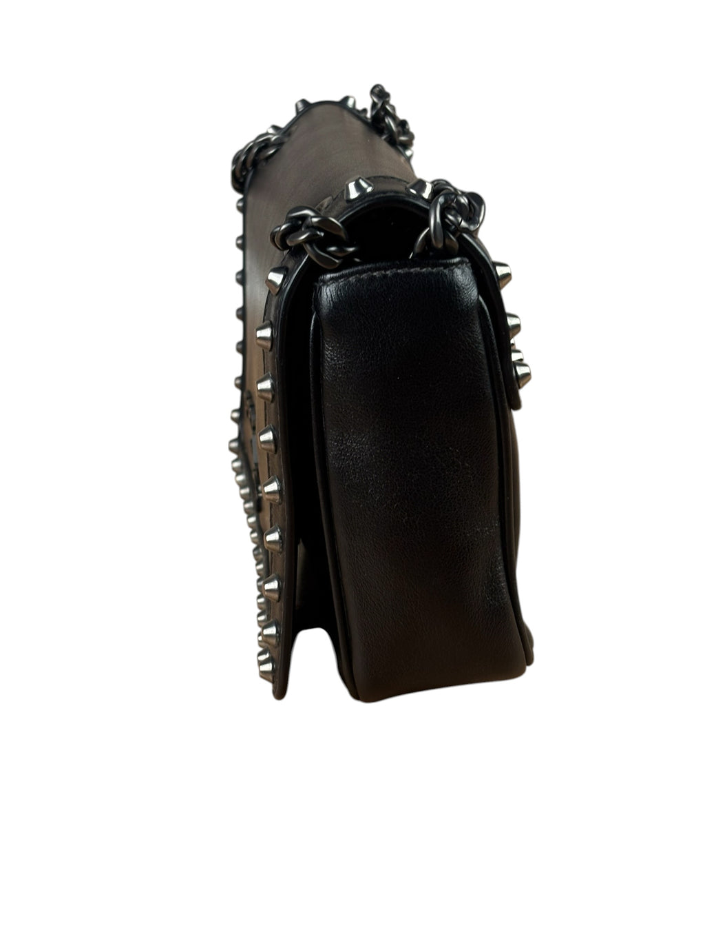Prada Black Calfskin Studded Glace Flap Bag