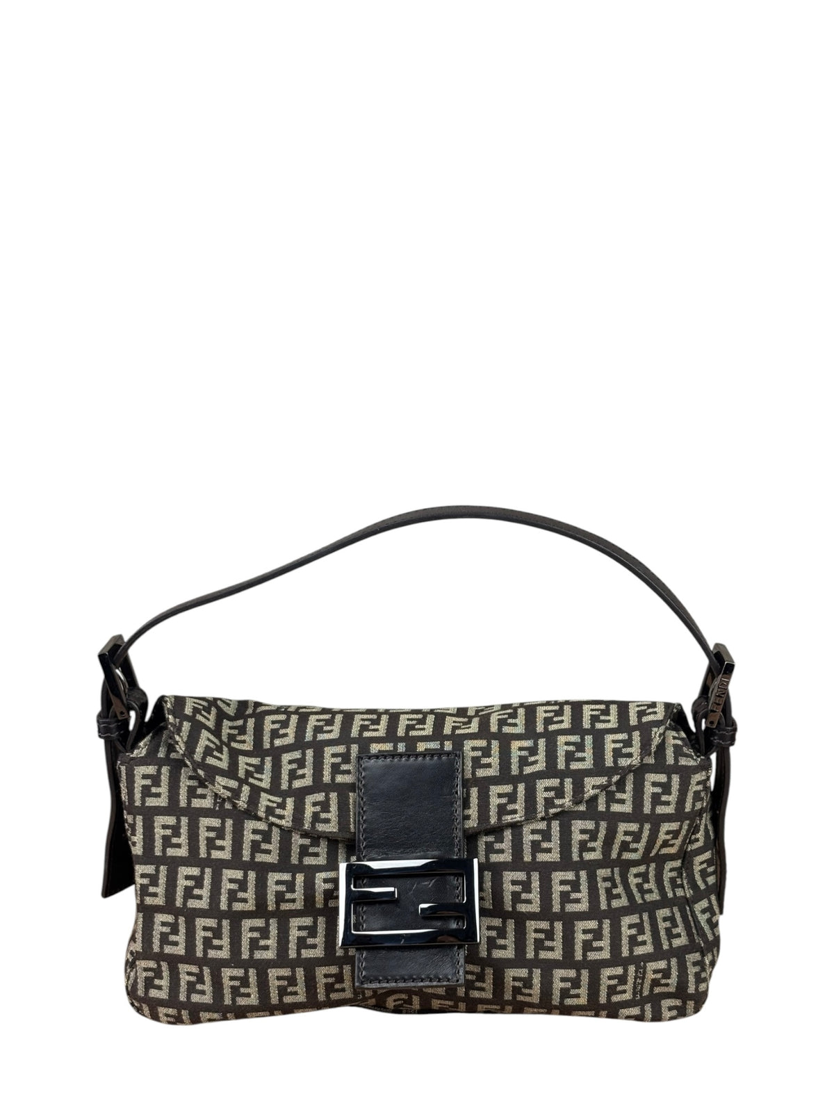 Fendi Black/Beige Leather Trim Zucca Mamma Baguette