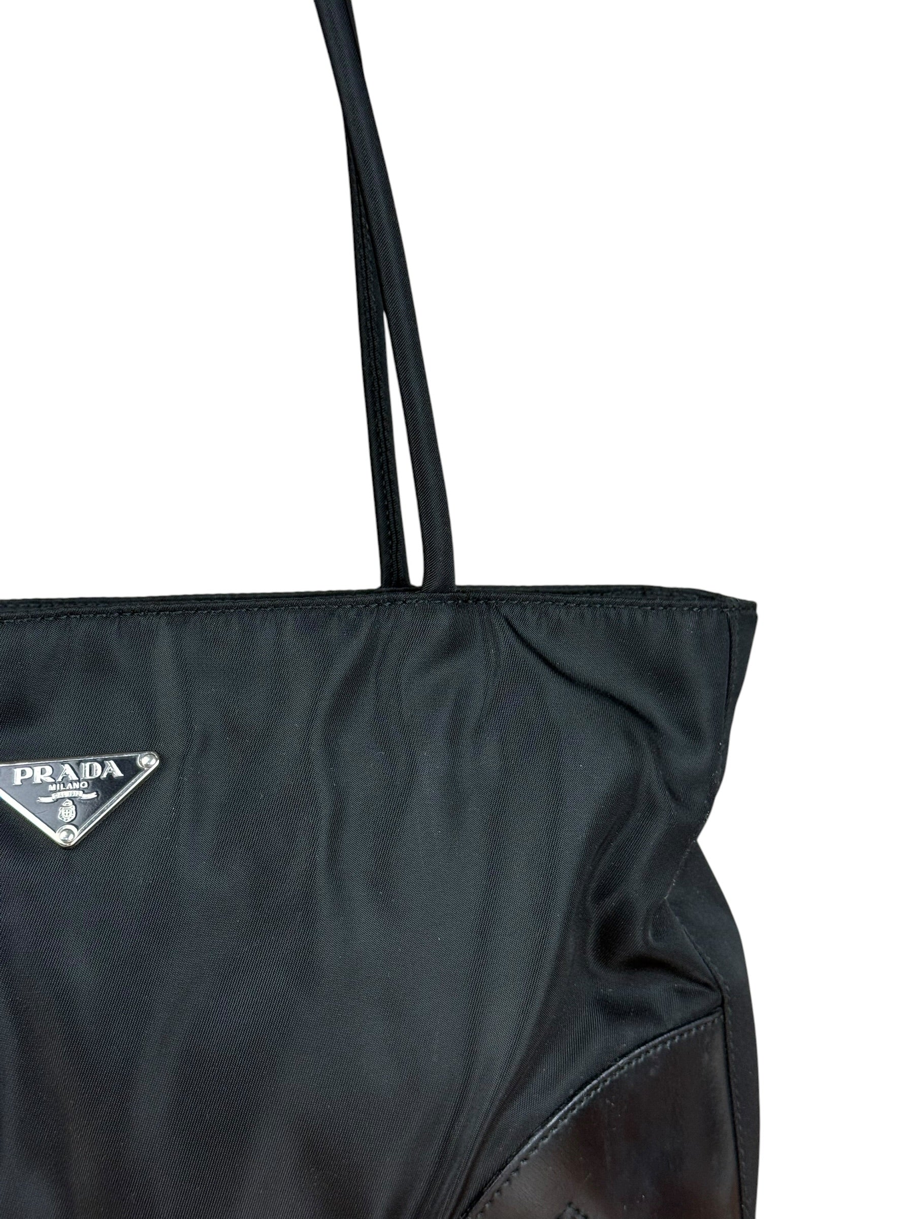 Prada Vintage Black Nylon Zip Shoulder Bag