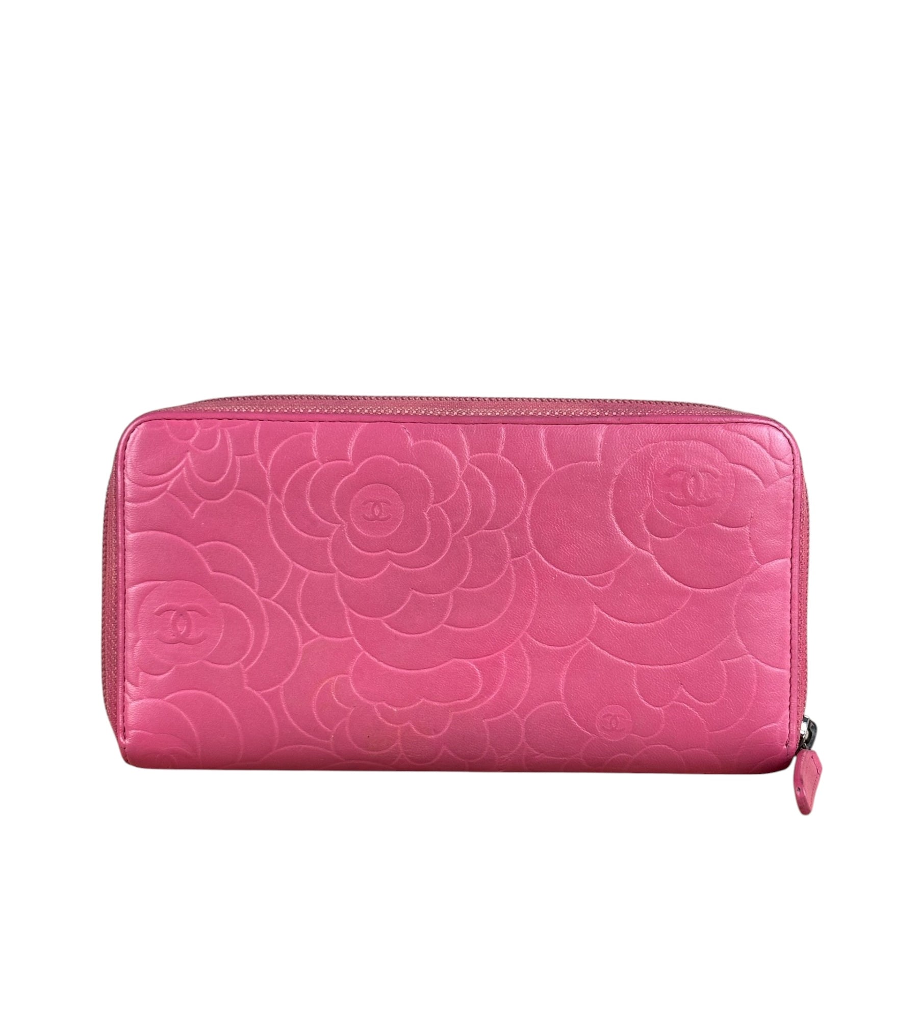Chanel Pink Camellia Embossed Leather Zip-Around Wallet 2012