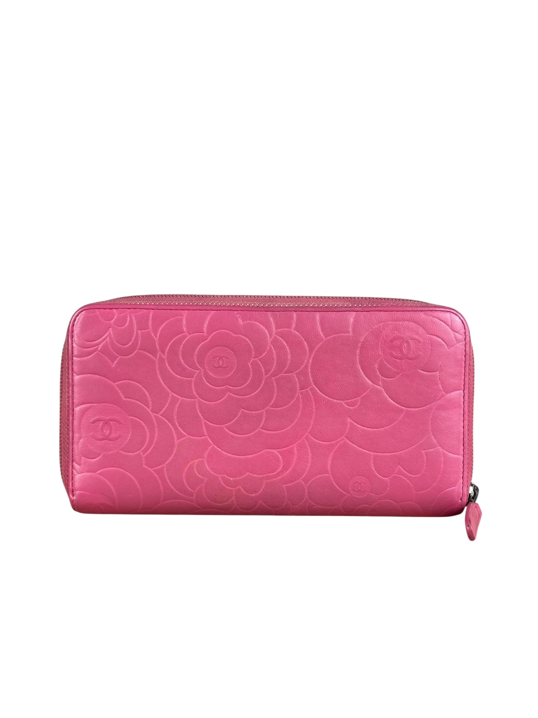 Chanel Pink Camellia Embossed Leather Zip-Around Wallet 2012