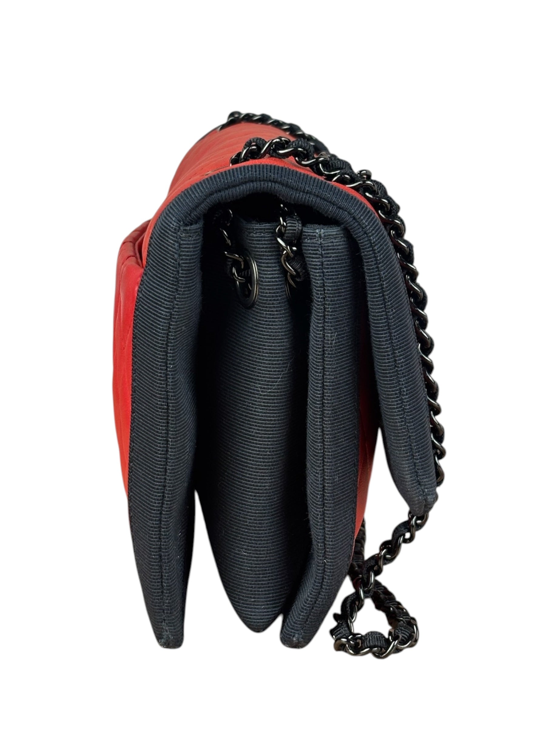Chanel Red/Blue Grosgrain Ribbon Trim Shoulder Bag-1987