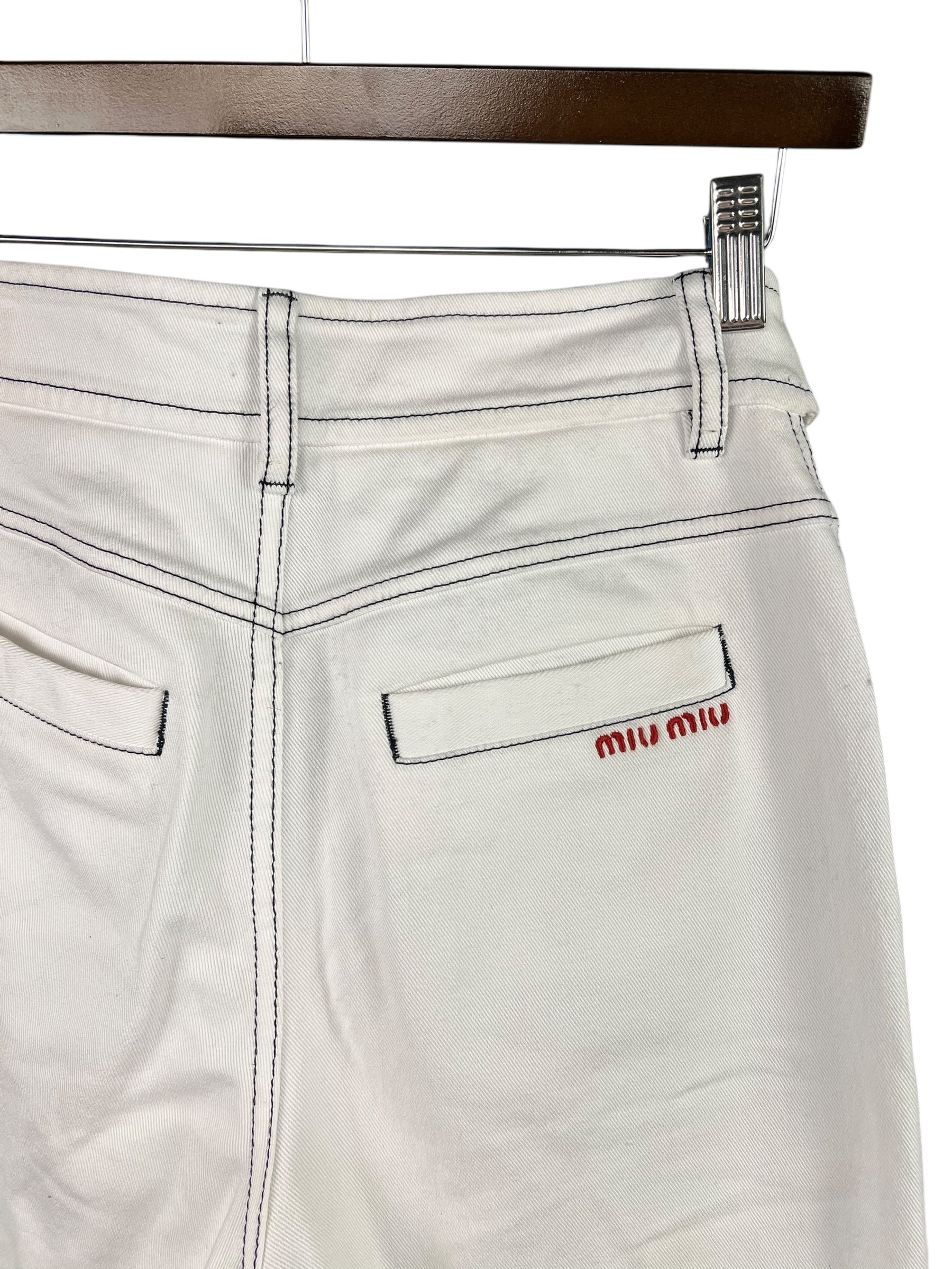 Miu Miu White Denim Stitched Bootleg Jeans