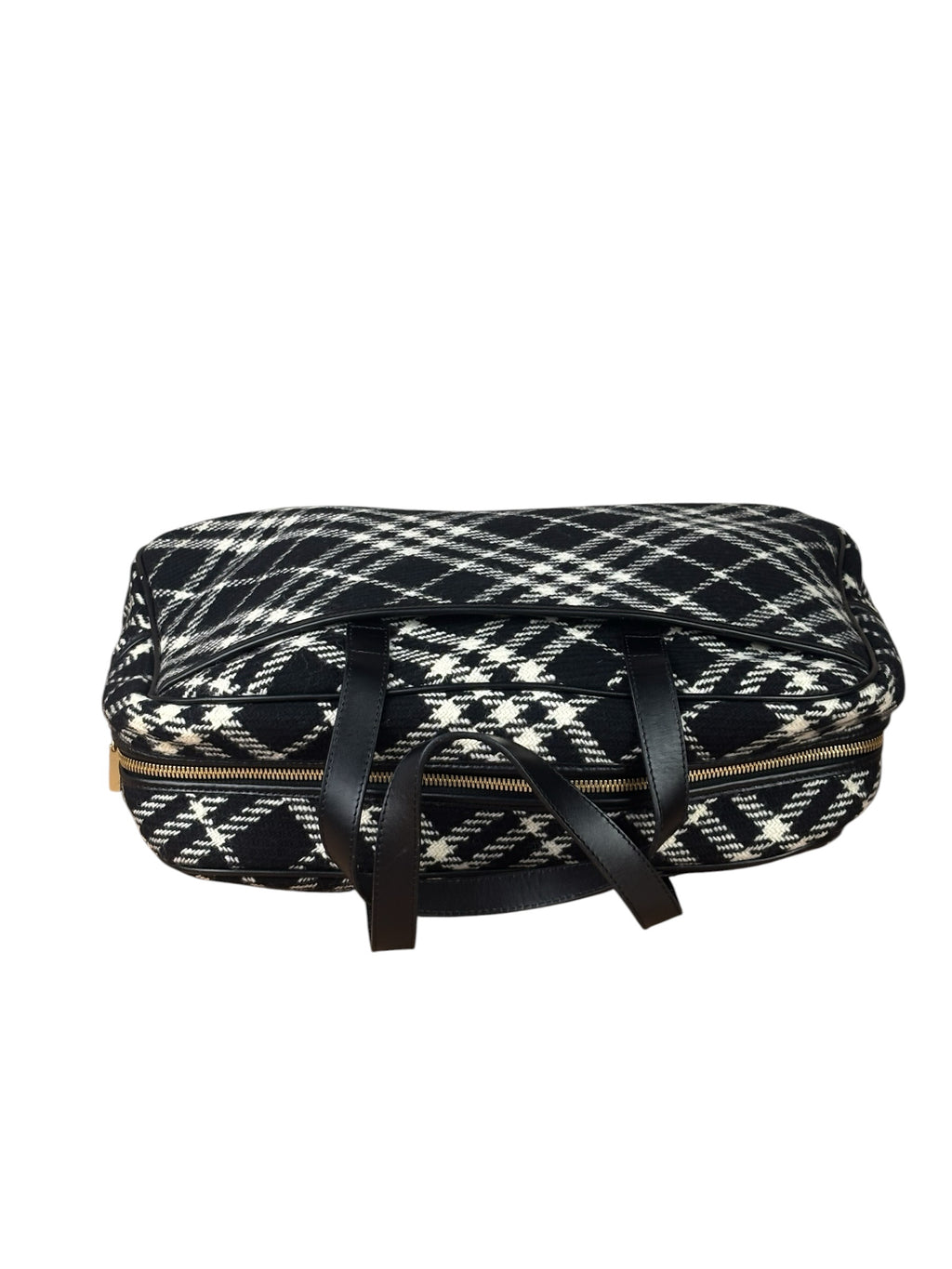 Burberry Black/White Leather Trim/Tweed Boston Bag