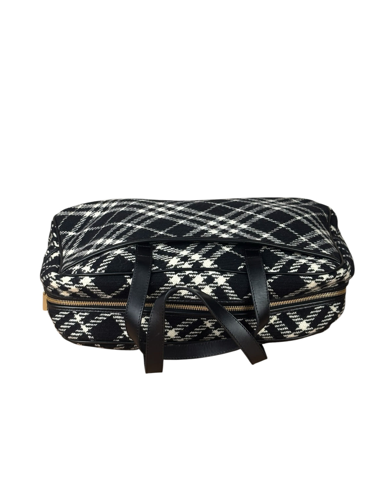 Burberry Black/White Leather Trim/Tweed Boston Bag