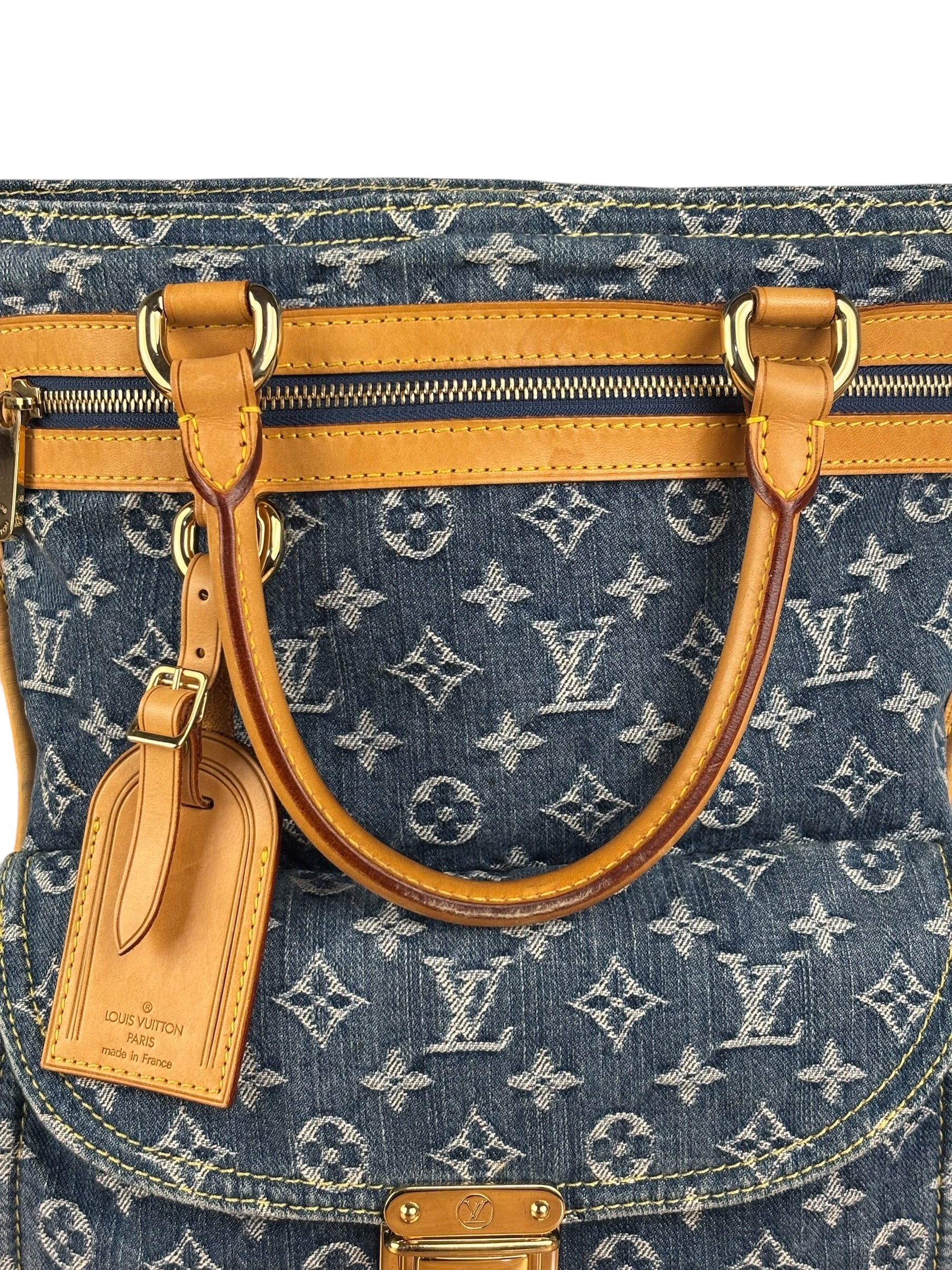 Louis Vuitton Vintage Demin Leather Trim Flat Shopper Tote Bag