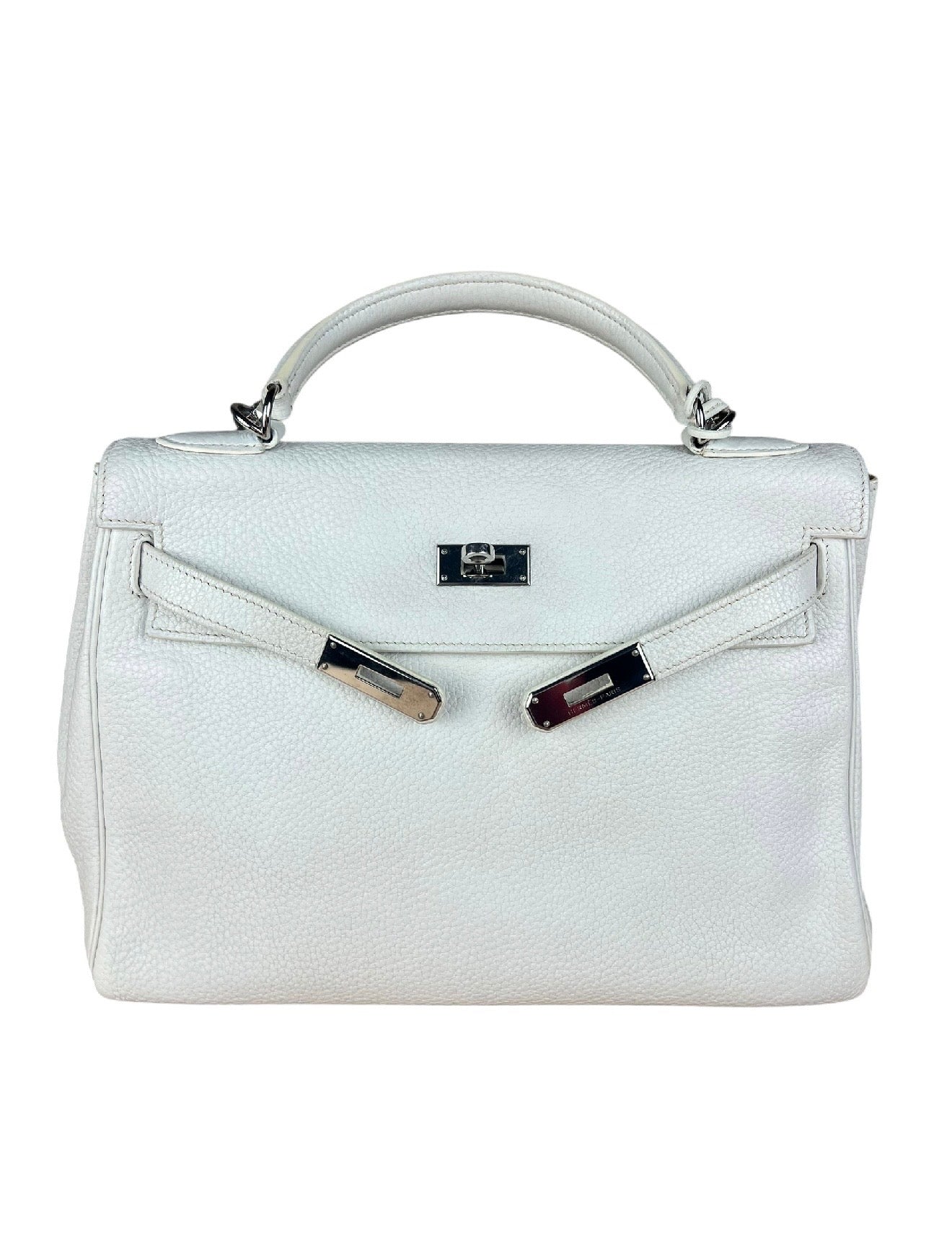 Hermes Kelly 32 White Clemence Leather Handbag 2008