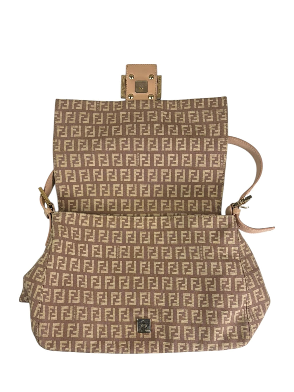 Fendi Peach Leather Trim Zucca Mamma Baguette