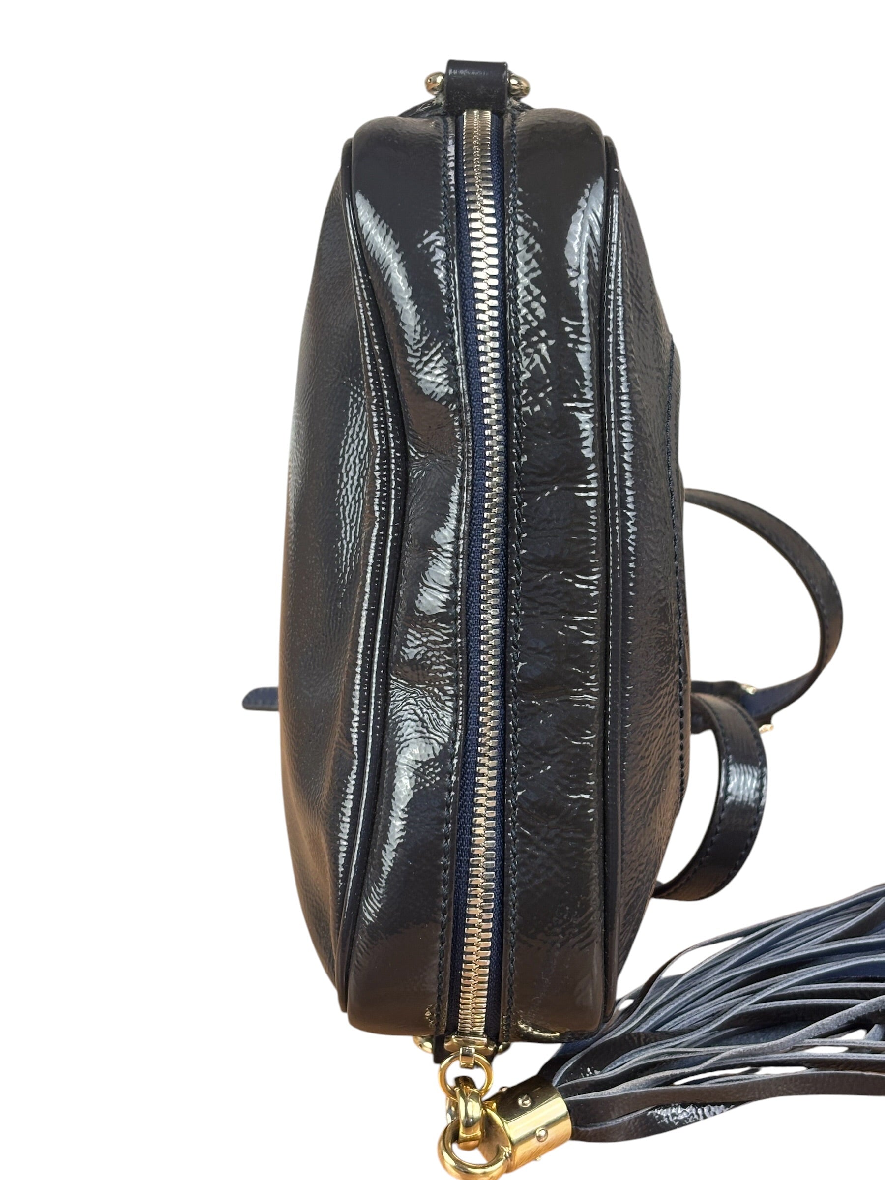 Gucci Glossy Grey Patent Leather Soho Disco Crossbody Bag