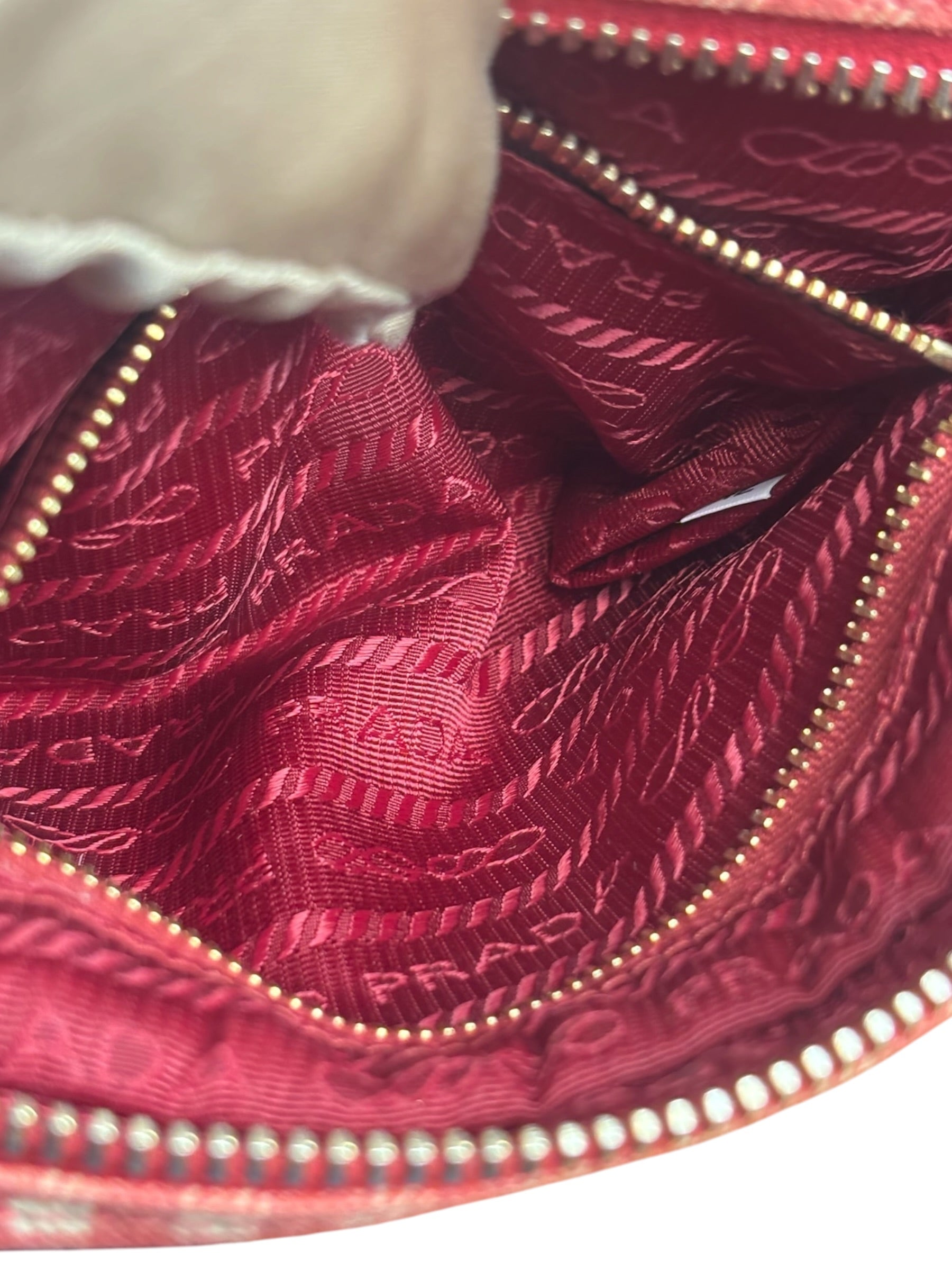 Prada Red Gingham Check Canvas Makeup Bag
