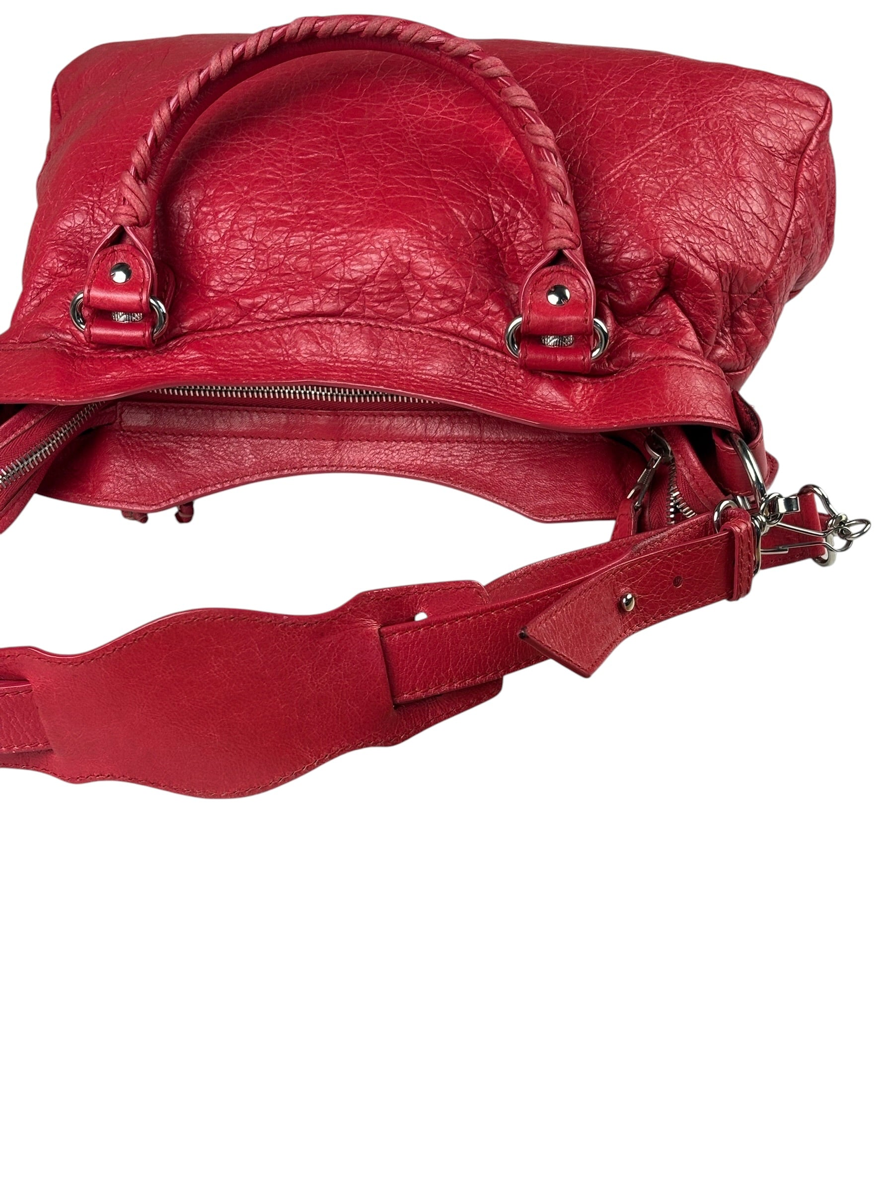 Balenciaga Red Leather Motocross City Two-Way Bag