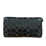 Coach Vintage Black Leather Trim C Canvas Flap Snap Clutch Wristlet