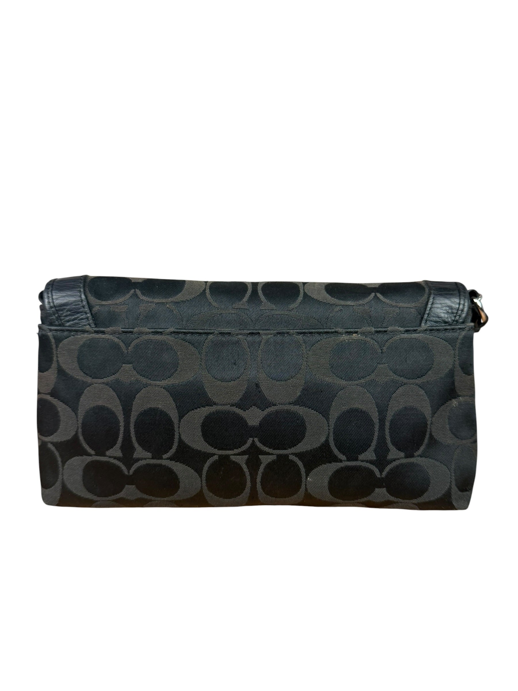 Coach Vintage Black Leather Trim C Canvas Flap Snap Clutch Wristlet