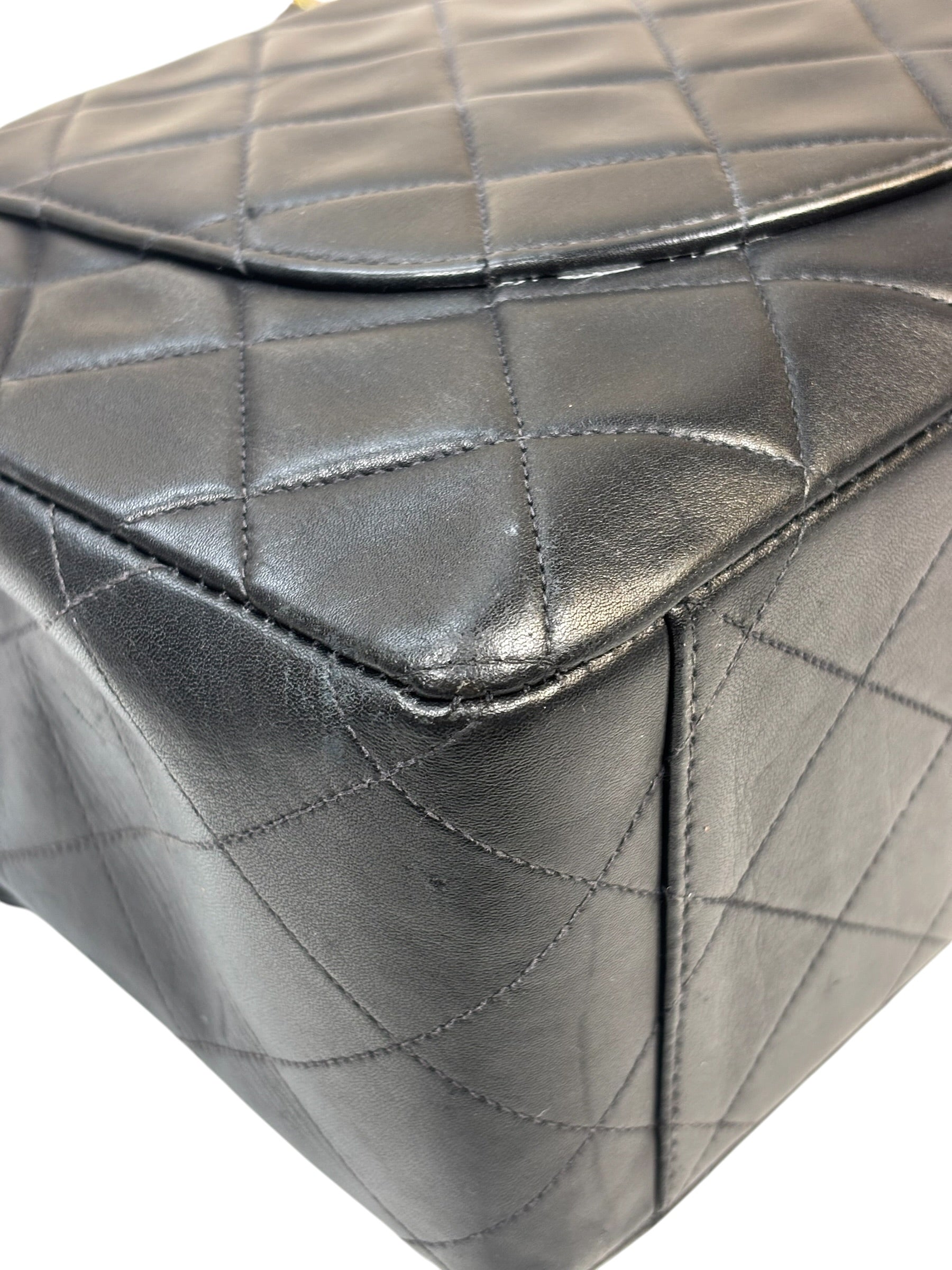 Chanel Vintage Black Quilted Leather Jumbo Flap Bag 1994