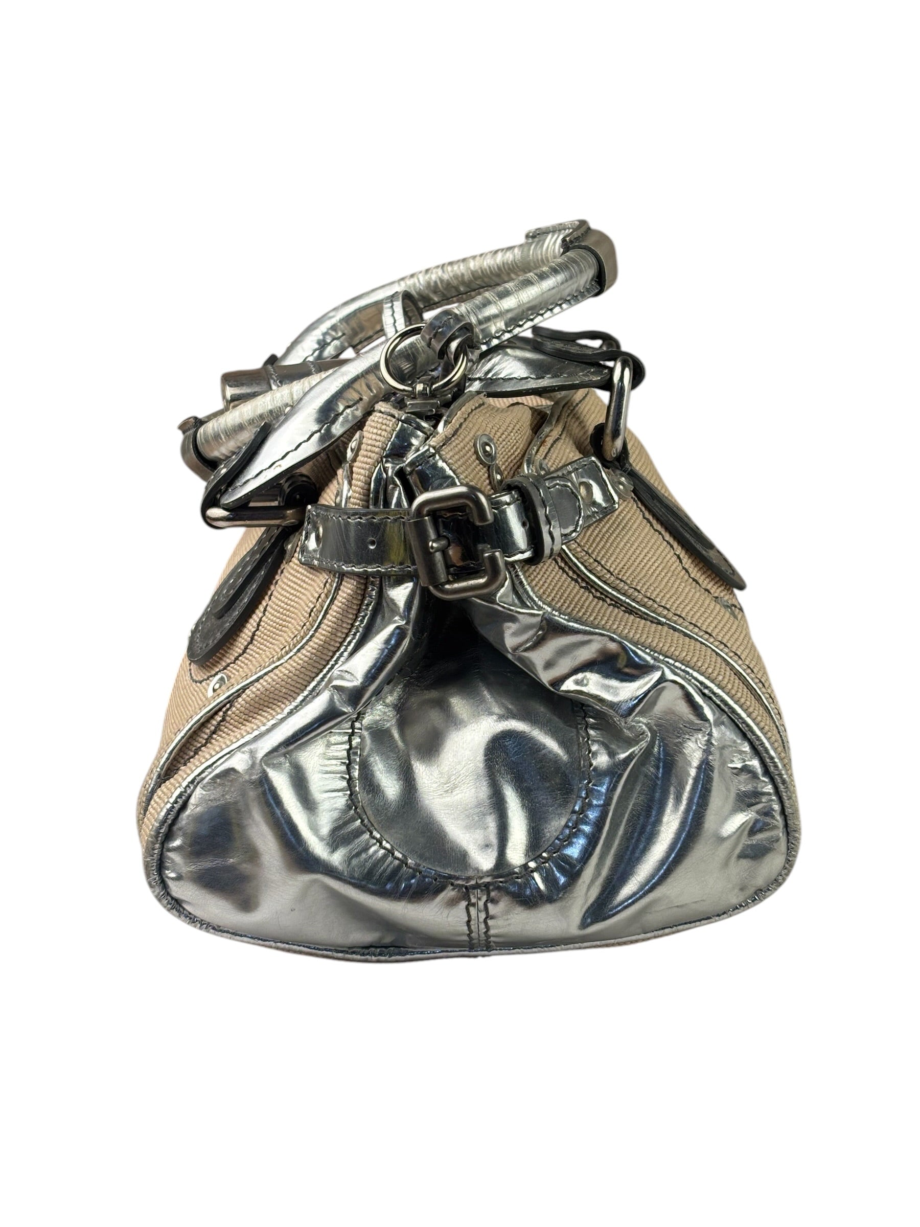 Chloe Beige/Silver Patent Leather Paddington Handbag