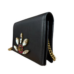 Gucci GG Crystal Embellished Black Leather Wallet on Chain Bag