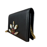 Gucci GG Crystal Embellished Black Leather Wallet on Chain Bag