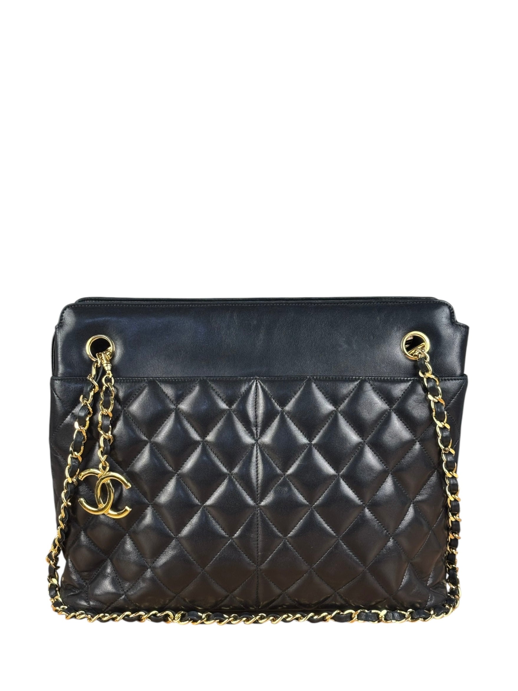 Chanel Vintage Black Quilted Leather Chain Tote/Shoulder Bag 1999