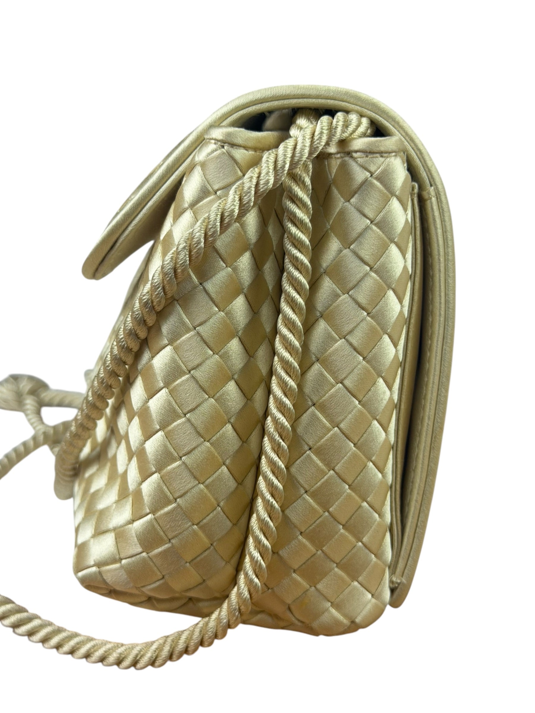 Bottega Veneta Vintage Cream Satin Intrecciato Mini Shoulder Bag
