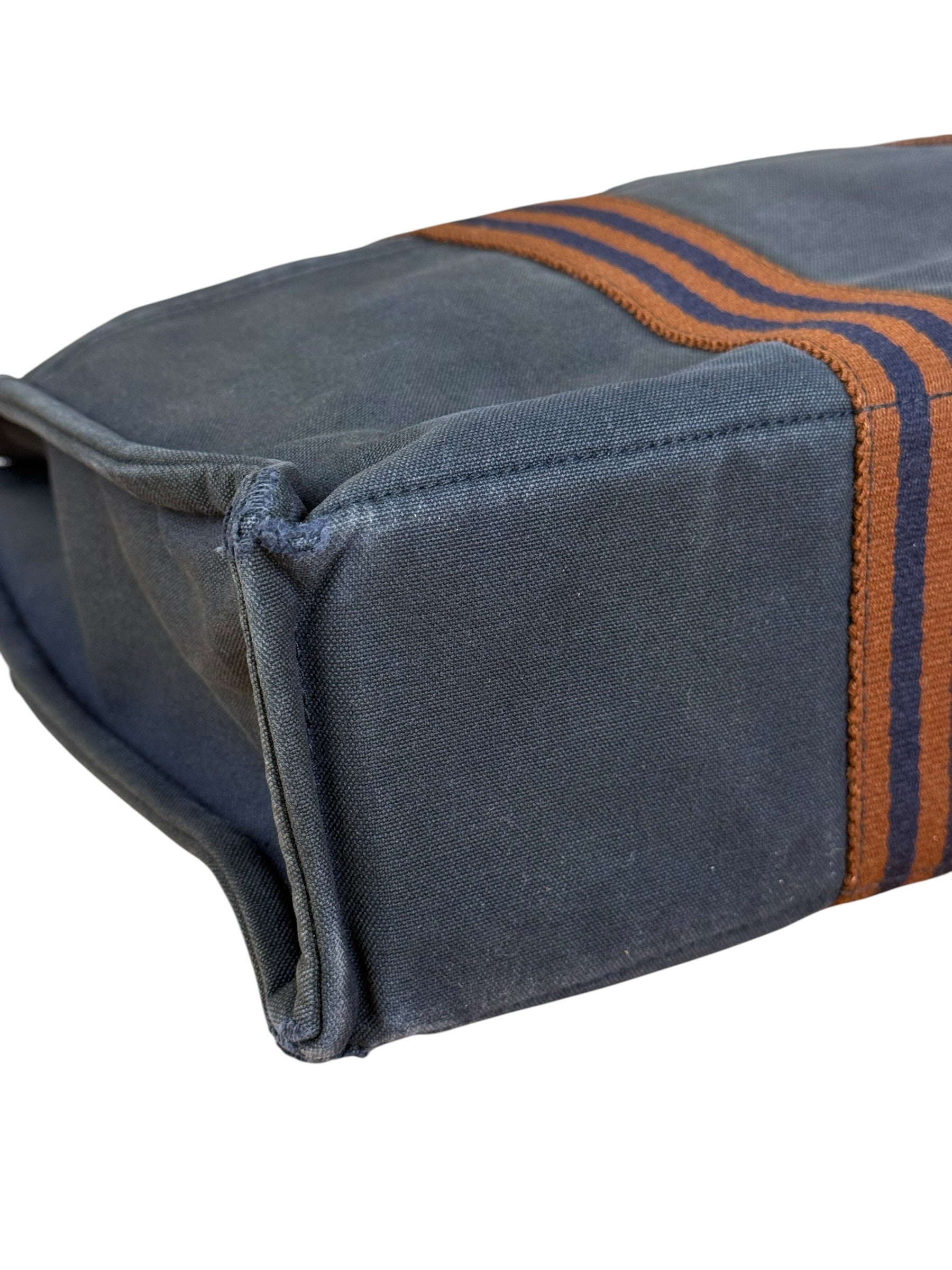 Hermes Vintage Blue/Brown Fourre-Tout Canvas Tote Bag MM
