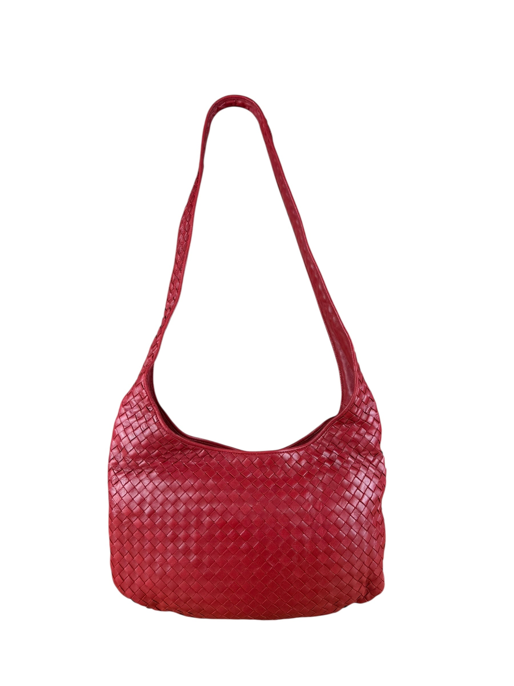 Bottega Veneta Vintage Red Intrecciato Hobo Bag