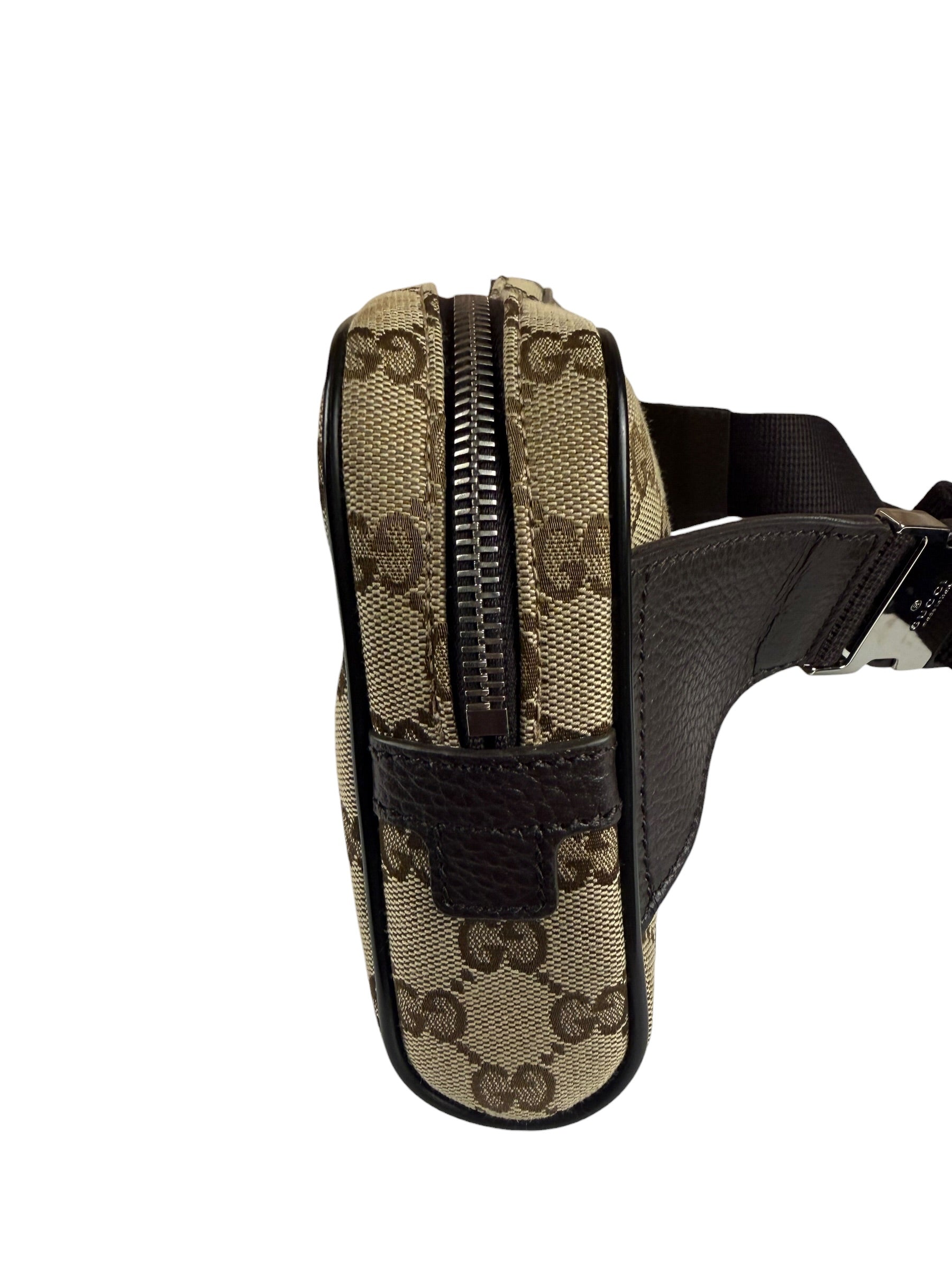 Gucci Brown Leather Trim GG Canvas Belt Bag