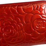 Chanel Red Patent Leather Embossed Camellia Zip-Around Wallet 2010