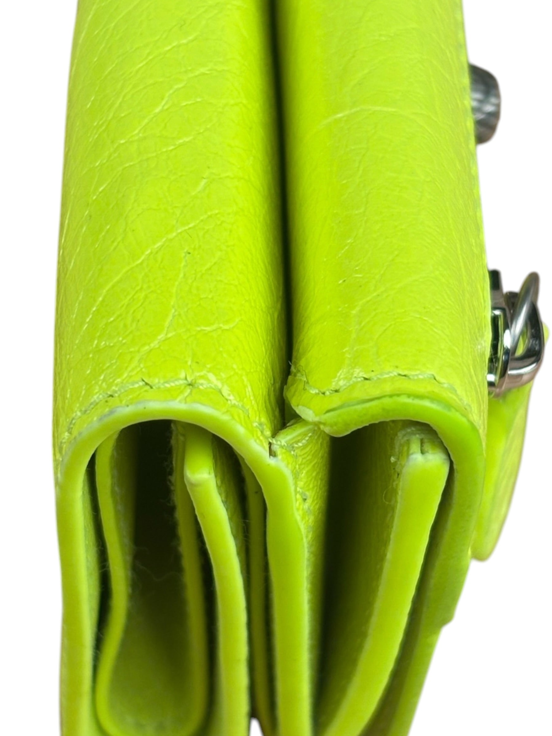 Balenciaga Fluo Neon Yellow Leather Cash Trifold Mini Wallet