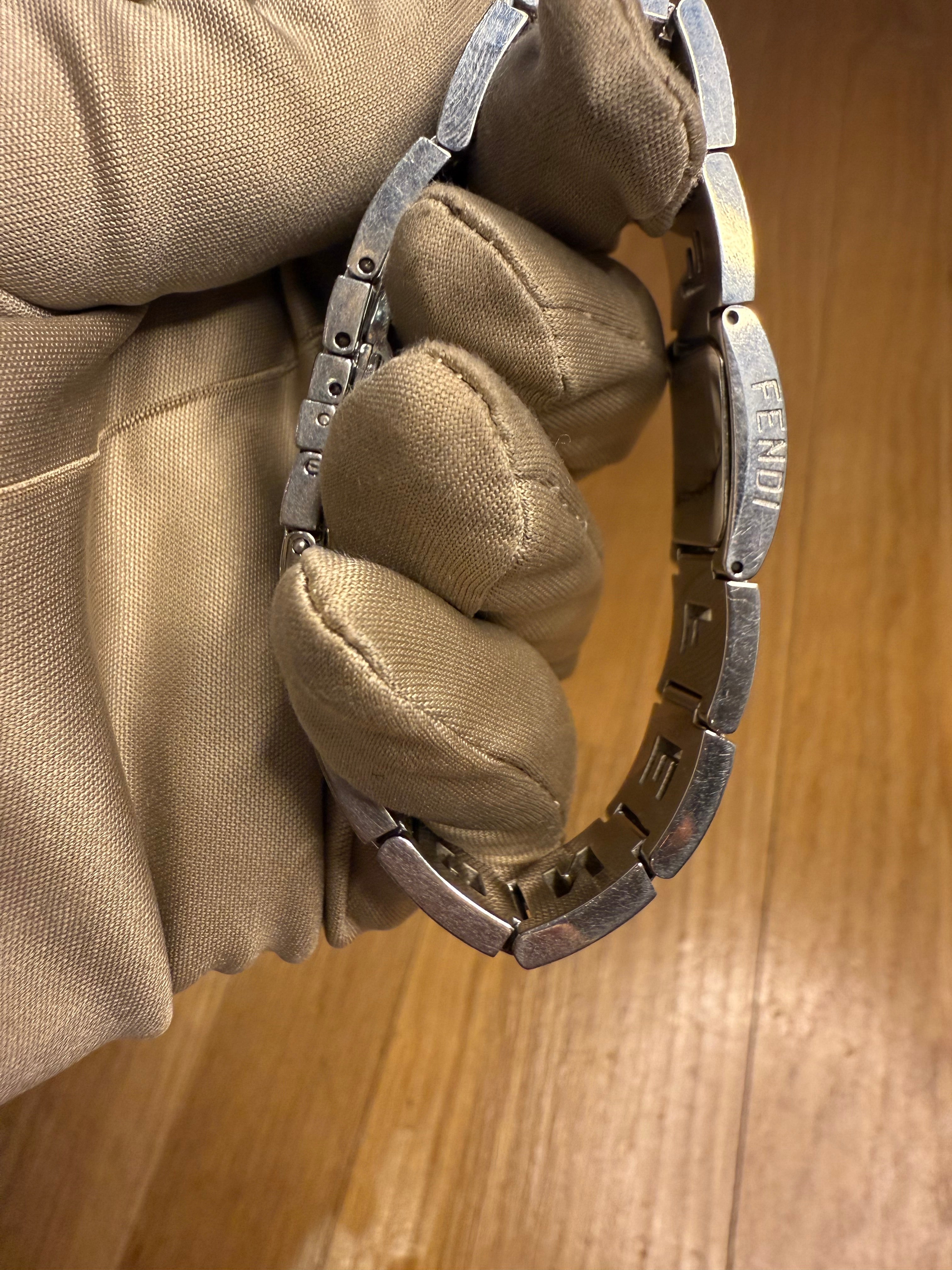 Fendi Black Dial Tank Stainless Letter Links