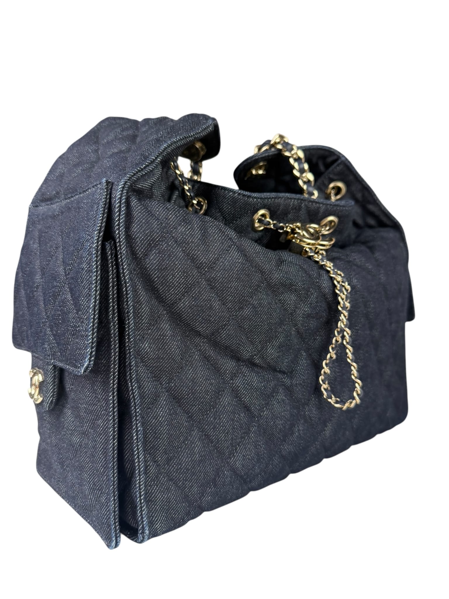 Chanel Navy Quilted Denim/Leather Trim 25 Hobo Bag 2021