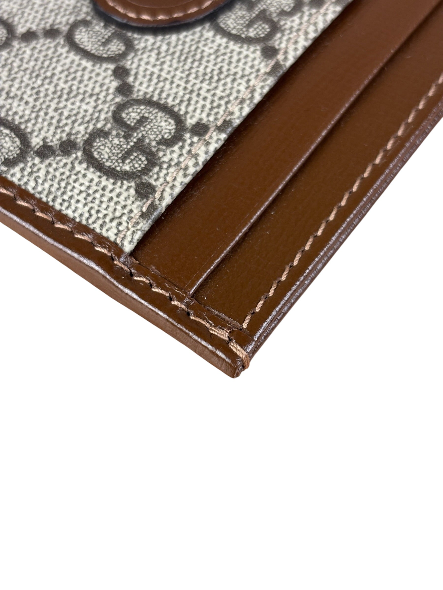 Gucci Brown Leather Trim GG Supreme Card Holder