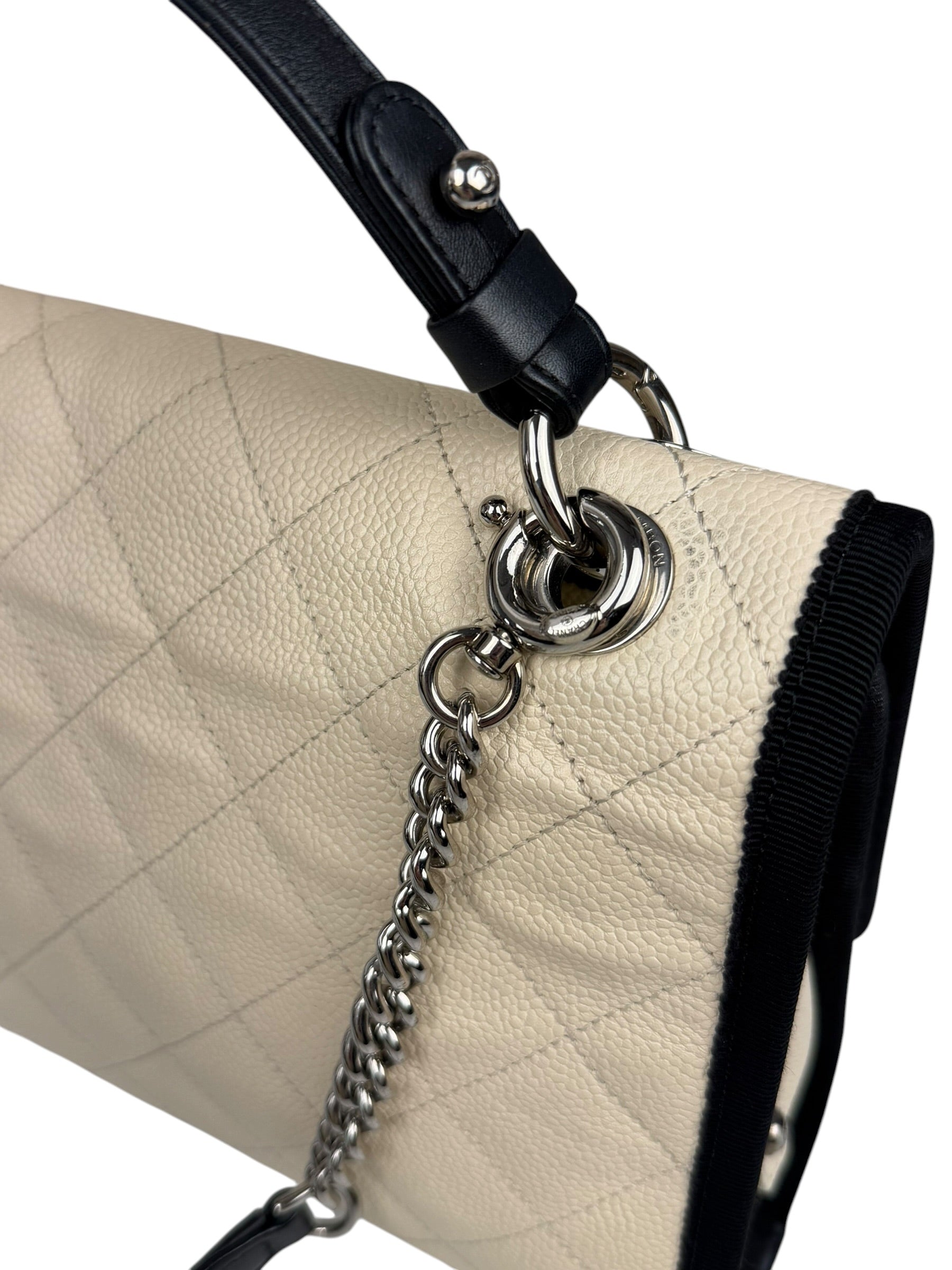 Chanel White Caviar Quilted Top Handle Flap Bag 2018