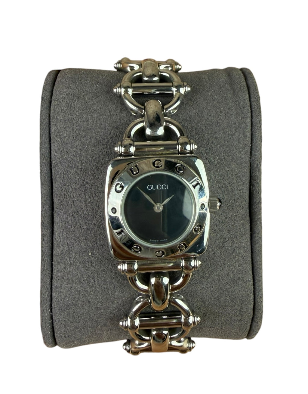 Gucci 6400L Black Dial Horsebit Stainless Link Band