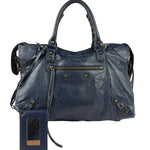 Balenciaga Navy Lambskin Moto Work Two-Way Bag